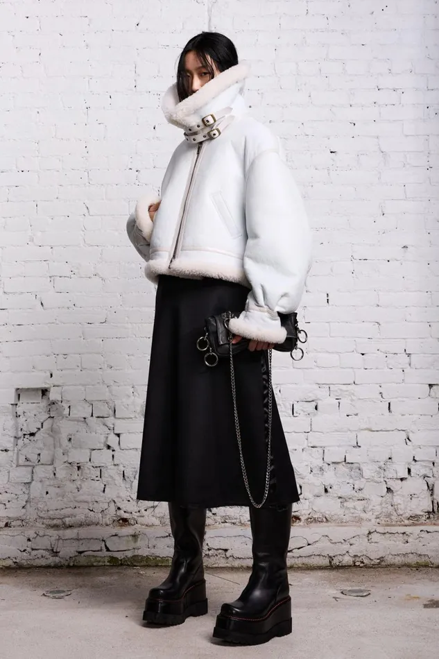 R13 Jackets and Coats Women SHEARLING AVIATOR 8211 WHITE