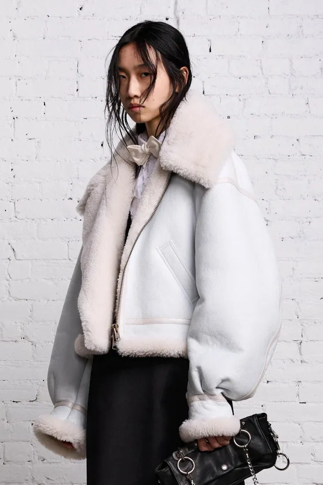 R13 Jackets and Coats Women SHEARLING AVIATOR 8211 WHITE