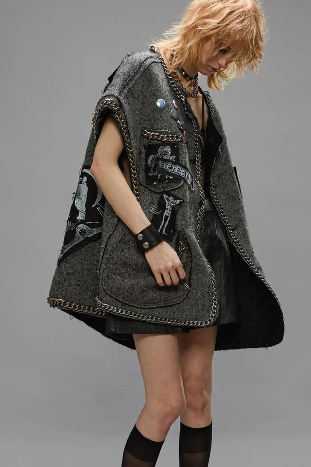 R13 Jackets and Coats Women SLEEVELESS CHORE JACKET 8211 GREY HERRINGBONE