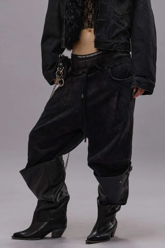 R13 Pants and Shorts Women CROPPED PLEATED SWEATPANT 8211 ACID BLACK