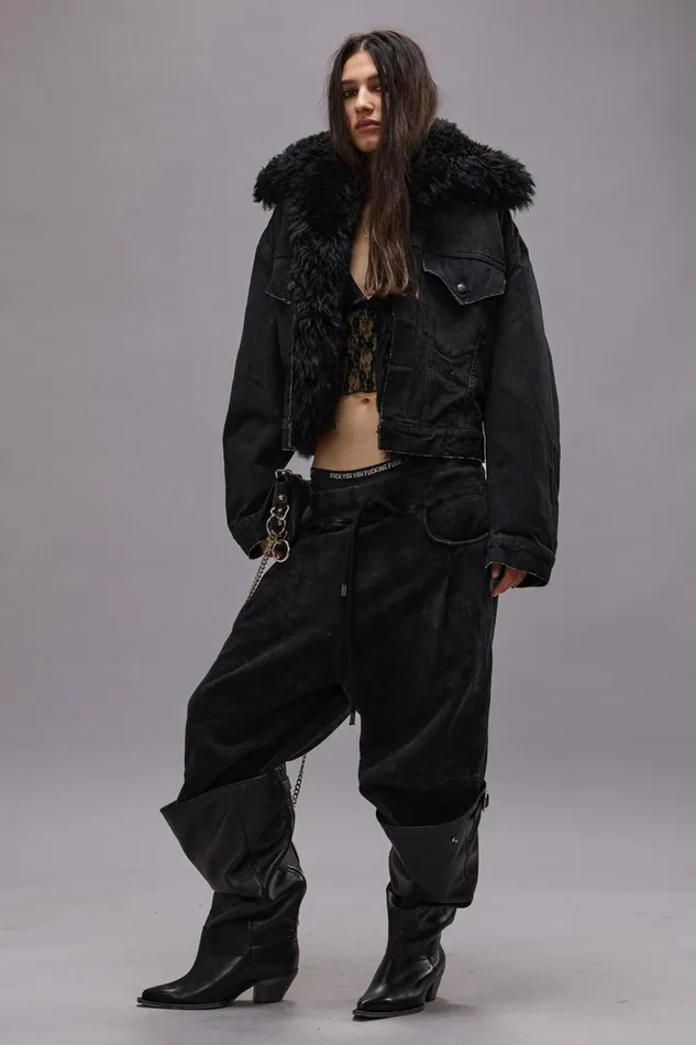 R13 Pants and Shorts Women CROPPED PLEATED SWEATPANT 8211 ACID BLACK