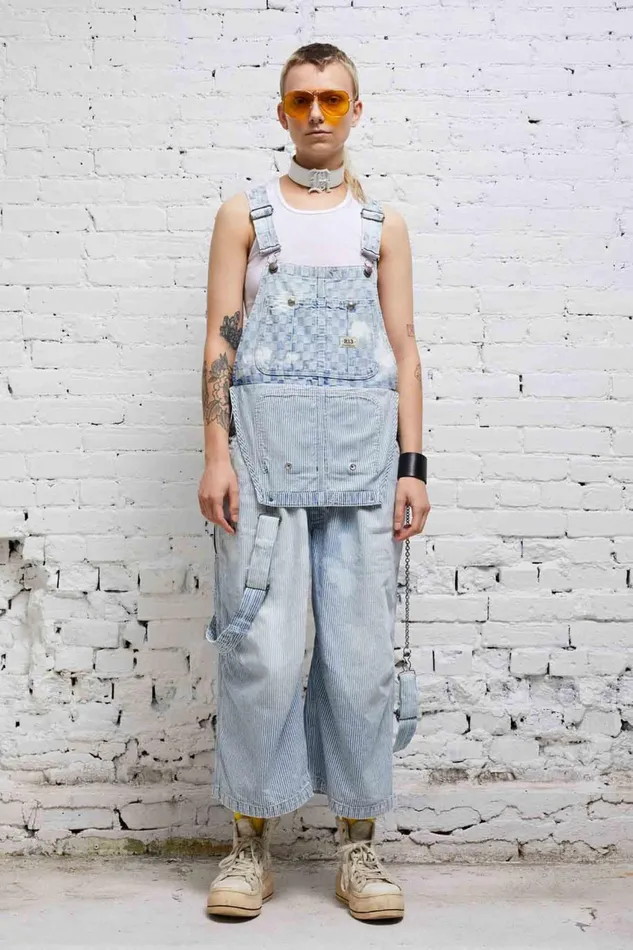 R13 Sale Women CROPPED DOUBLE BIB OVERALL 8211 HICKORY CHECKERBOARD