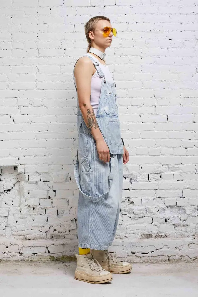R13 Sale Women CROPPED DOUBLE BIB OVERALL 8211 HICKORY CHECKERBOARD