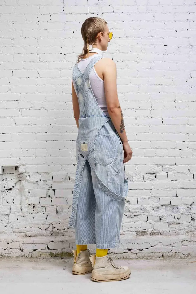 R13 Sale Women CROPPED DOUBLE BIB OVERALL 8211 HICKORY CHECKERBOARD
