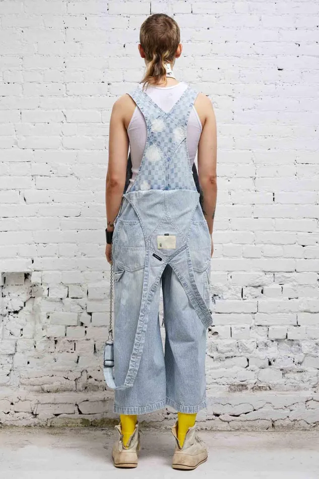 R13 Sale Women CROPPED DOUBLE BIB OVERALL 8211 HICKORY CHECKERBOARD