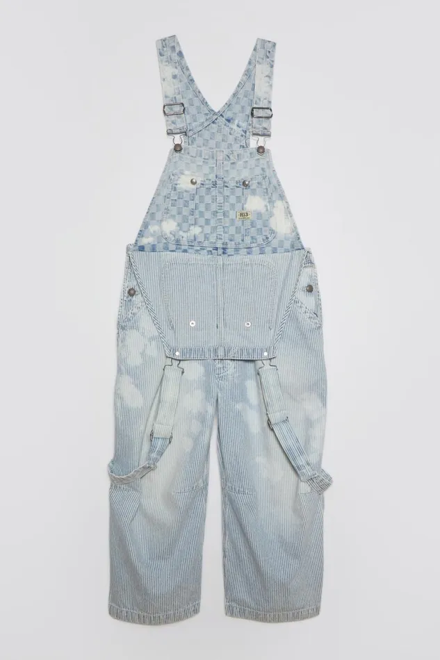 R13 Sale Women CROPPED DOUBLE BIB OVERALL 8211 HICKORY CHECKERBOARD