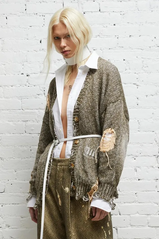 R13 Sale Women DISTRESSED JUMBO CARDIGAN 8211 PRINTED TWEED