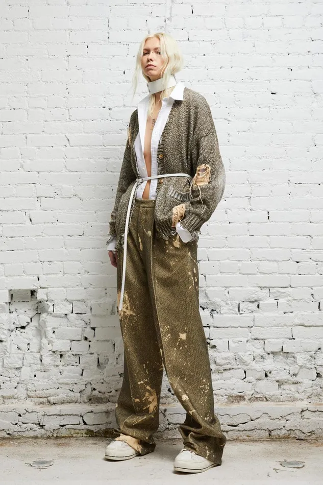 R13 Sale Women DISTRESSED JUMBO CARDIGAN 8211 PRINTED TWEED