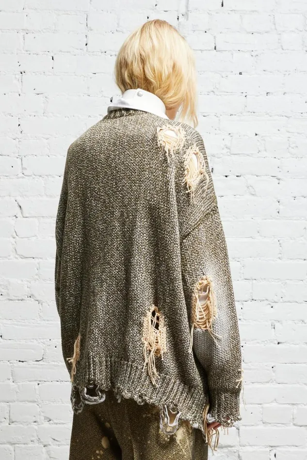 R13 Sale Women DISTRESSED JUMBO CARDIGAN 8211 PRINTED TWEED