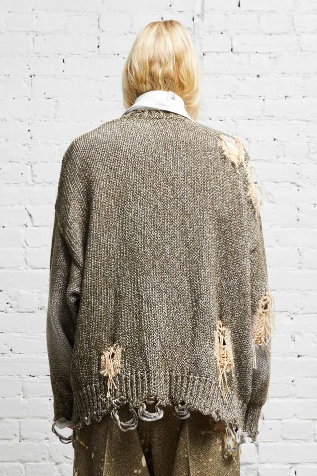 R13 Sale Women DISTRESSED JUMBO CARDIGAN 8211 PRINTED TWEED
