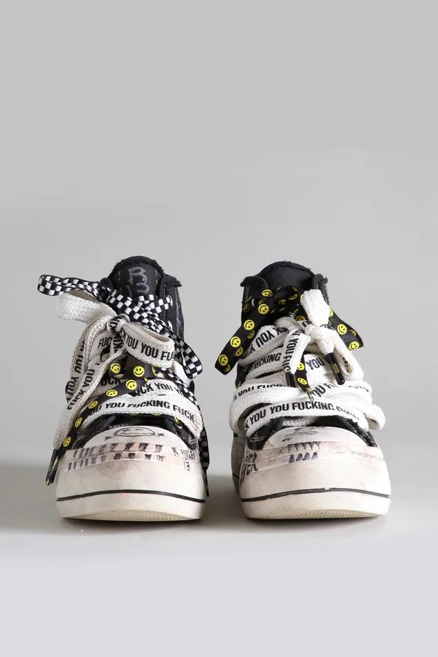 R13 Sale Women DOUBLE GROMMET KURT HIGH TOP SNEAKER 8211 GRAFFITI BLACK