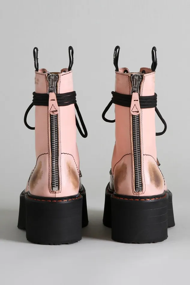 R13 Sale Women DOUBLE STACK BOOT 8211 PINK COMBAT BOOTS