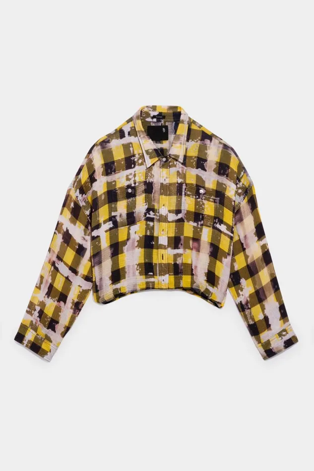 R13 Sale Women Gathered Hem Work Shirt 8211 Bleached Yellow Plaid