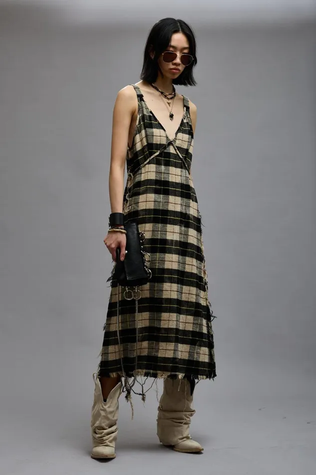 R13 Sale Women GRUNGE SLIP 8211 BLEACHED ECRU PLAID