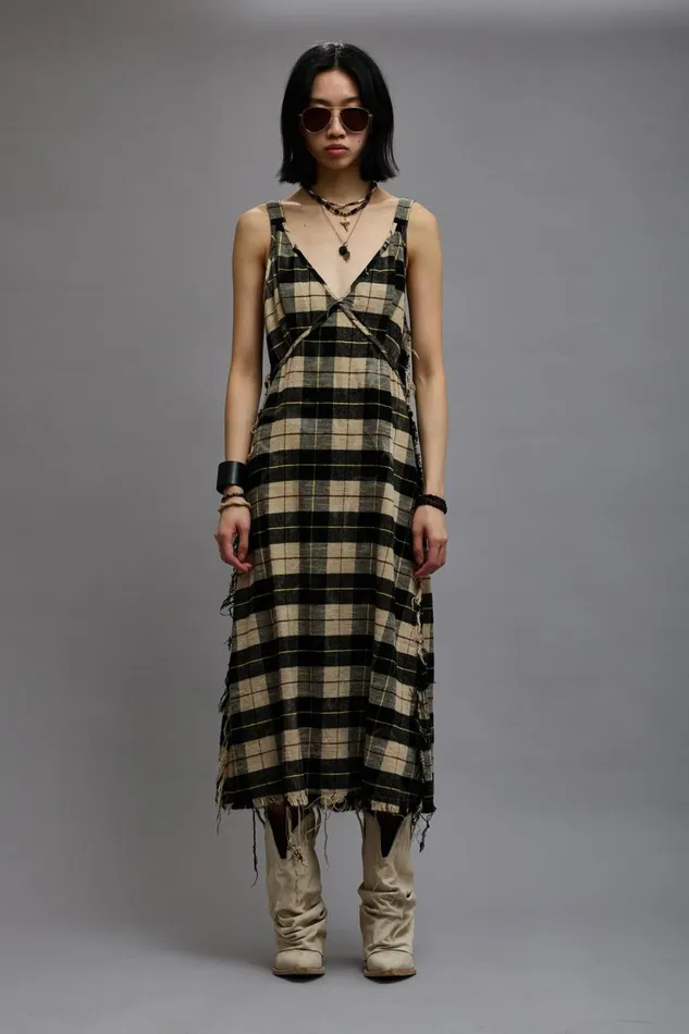 R13 Sale Women GRUNGE SLIP 8211 BLEACHED ECRU PLAID