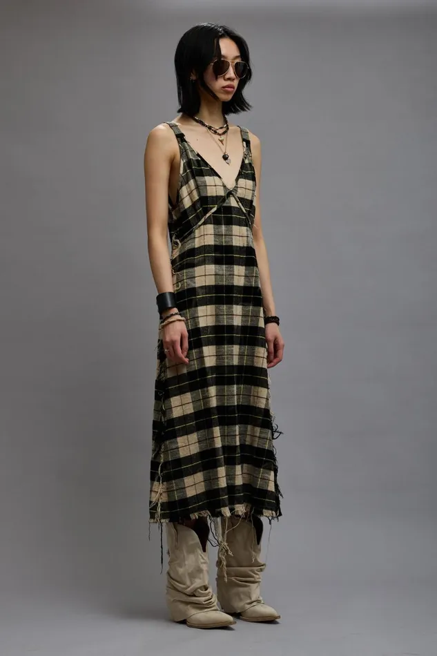 R13 Sale Women GRUNGE SLIP 8211 BLEACHED ECRU PLAID