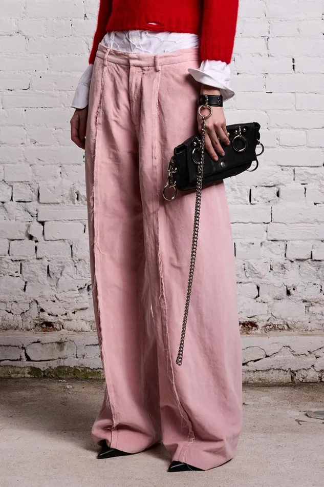 R13 Sale Women INVERTED TROUSER 8211 PINK VELVET