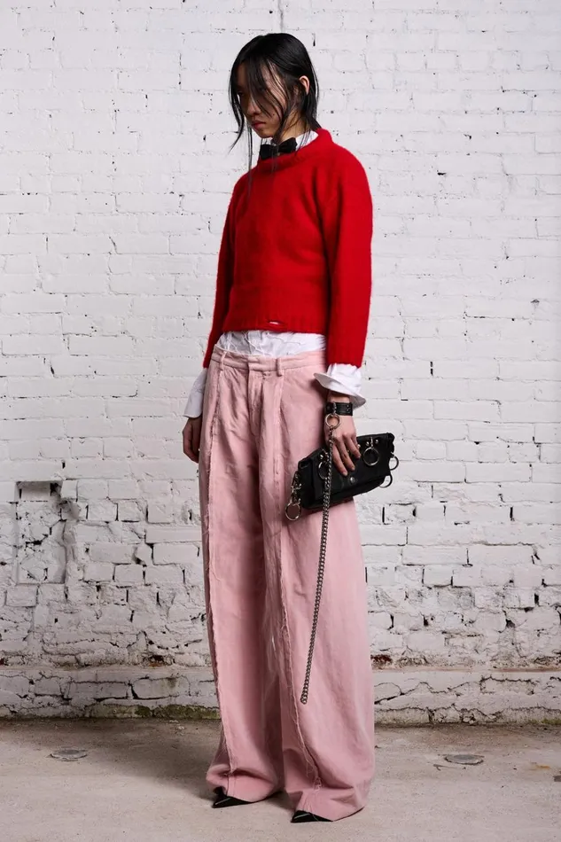 R13 Sale Women INVERTED TROUSER 8211 PINK VELVET