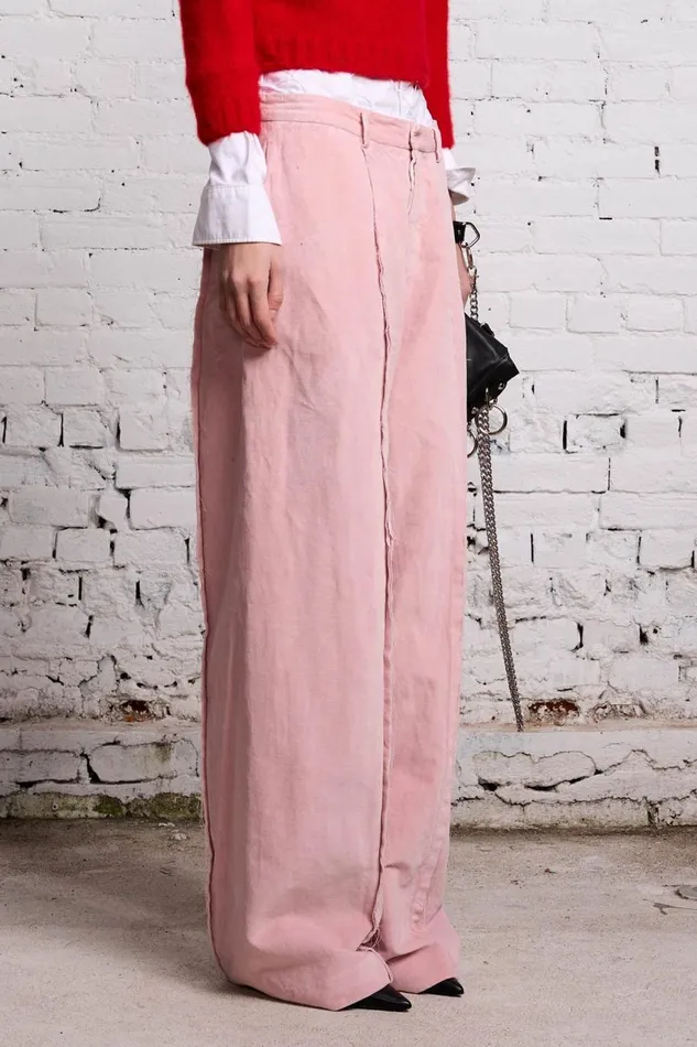 R13 Sale Women INVERTED TROUSER 8211 PINK VELVET