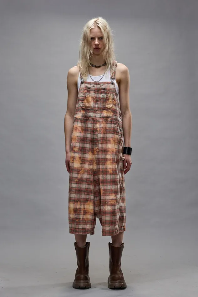 R13 Sale Women JUMBO OVERALL 8211 BLEACHED ORANGE PLAID