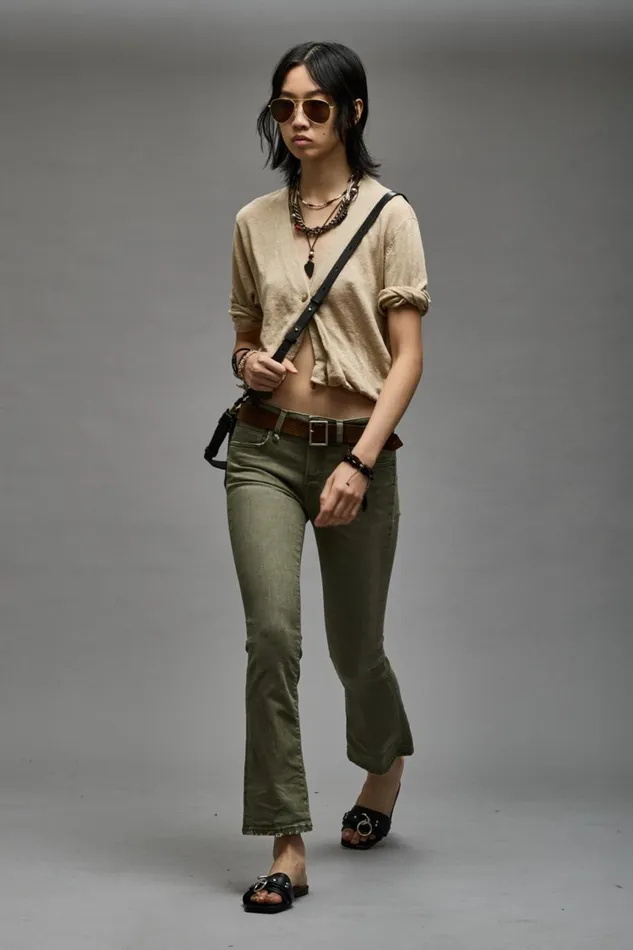 R13 Sale Women KICK FIT 8211 OLIVE GREEN STRETCH