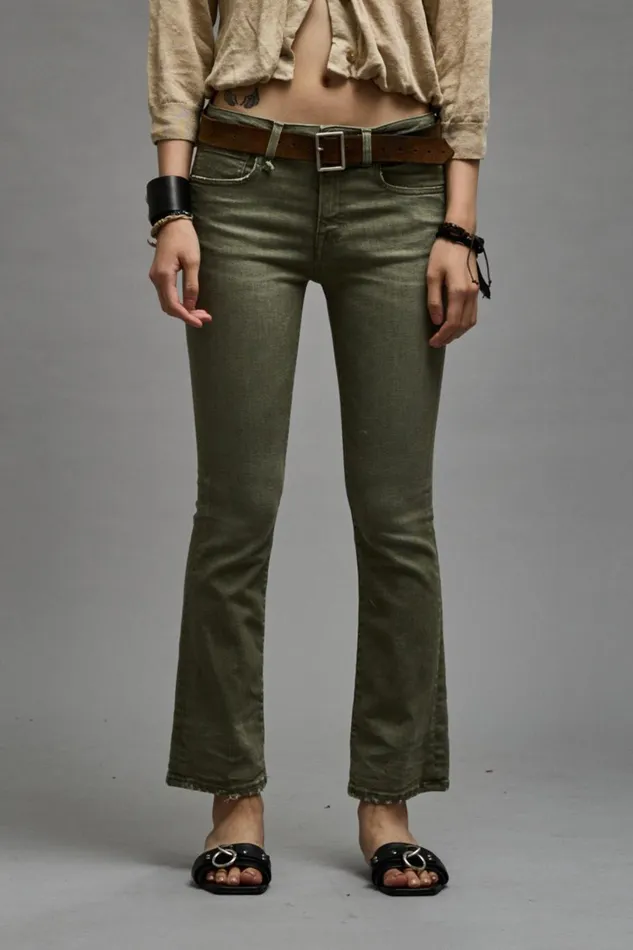 R13 Sale Women KICK FIT 8211 OLIVE GREEN STRETCH