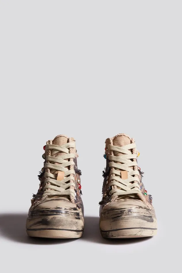 R13 Sale Women KURT HIGH TOP SNEAKER 8211 PLAID PATCHWORK WITH STUDS ALLOVER