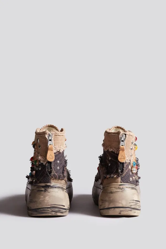 R13 Sale Women KURT HIGH TOP SNEAKER 8211 PLAID PATCHWORK WITH STUDS ALLOVER