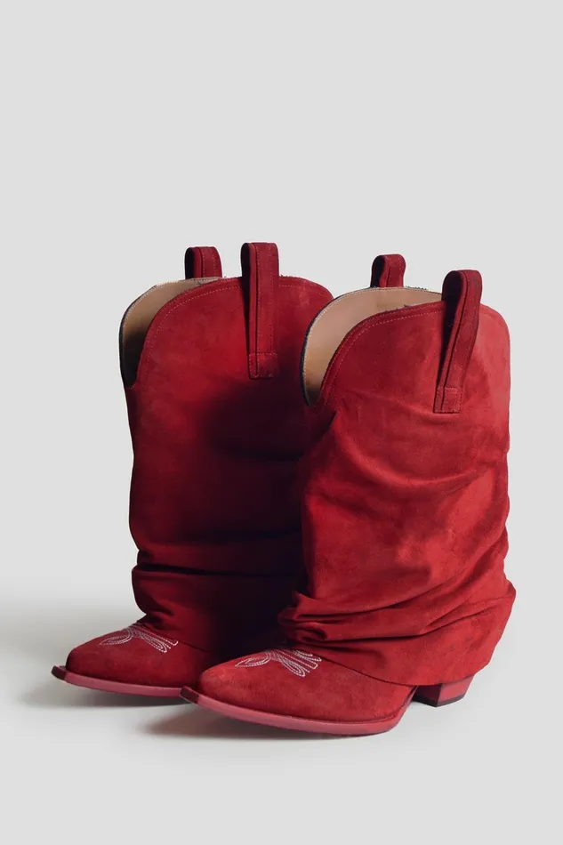 R13 Sale Women LOW RIDER COWBOY BOOT 8211 RED SUEDE