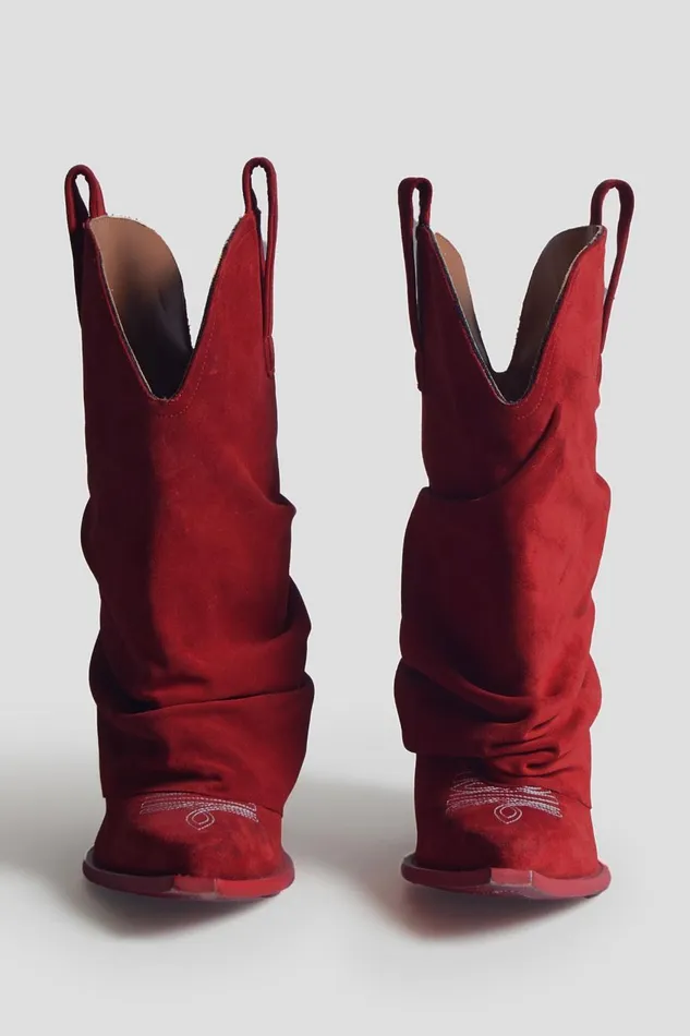 R13 Sale Women LOW RIDER COWBOY BOOT 8211 RED SUEDE