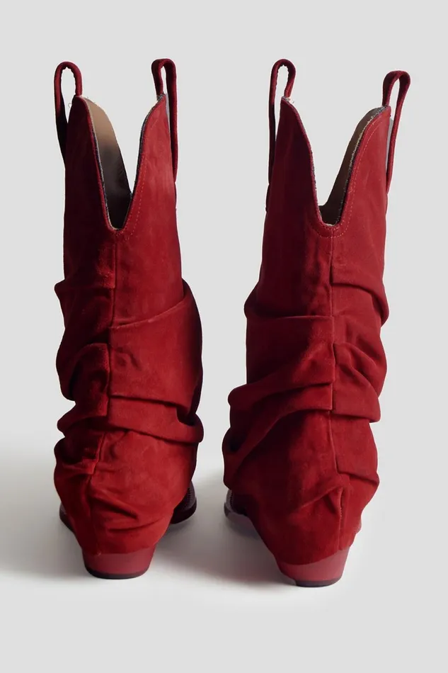 R13 Sale Women LOW RIDER COWBOY BOOT 8211 RED SUEDE