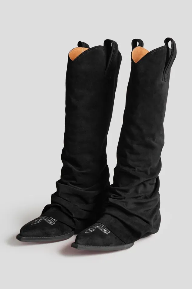R13 Sale Women MID COWBOY BOOT 8211 BLACK SUEDE
