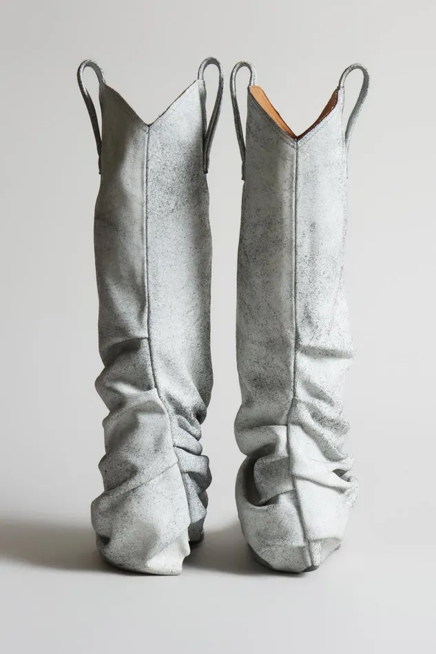 R13 Sale Women MID COWBOY BOOT 8211 CRACKLE WHITE