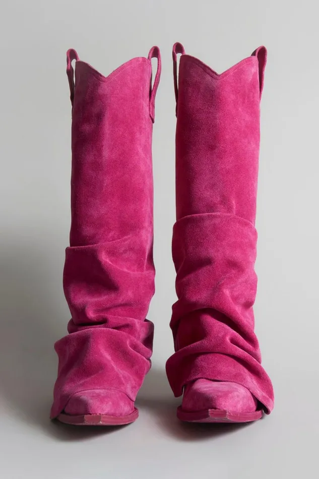 R13 Sale Women MID COWBOY BOOT 8211 PINK SUEDE