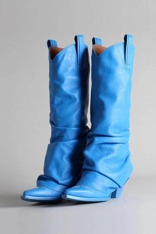 R13 Sale Women Mid Cowboy Boots 8211 Electric Blue