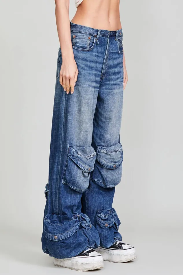 R13 Sale Women MULTIPOCKET UTILITY JEAN 8211 DANE INDIGO