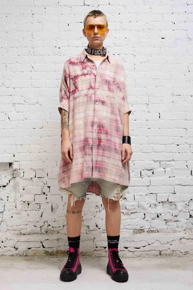 R13 Sale Women OVERSIZED BOXY SHIRTDRESS 8211 BLEACHED RED PLAID