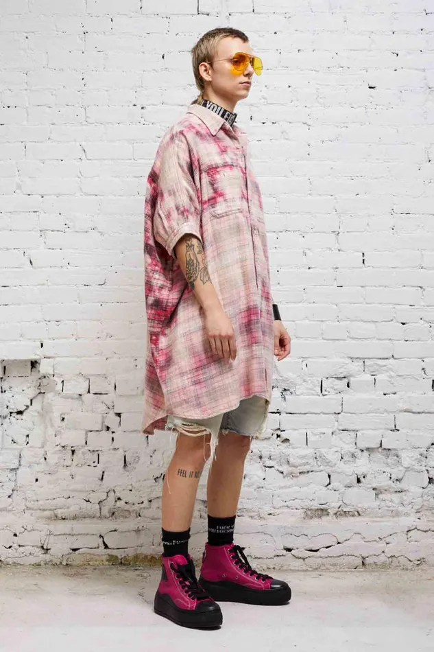 R13 Sale Women OVERSIZED BOXY SHIRTDRESS 8211 BLEACHED RED PLAID