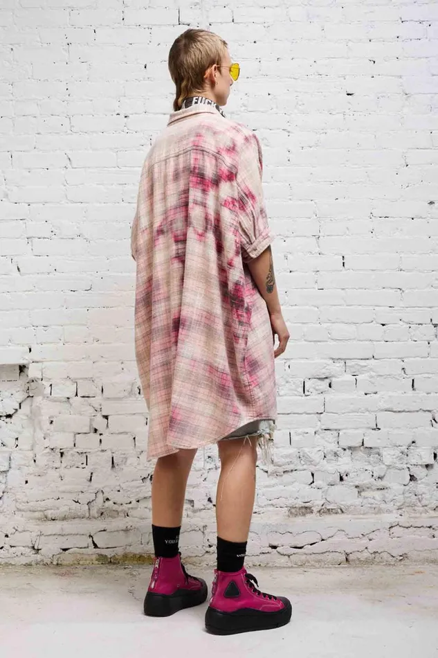 R13 Sale Women OVERSIZED BOXY SHIRTDRESS 8211 BLEACHED RED PLAID