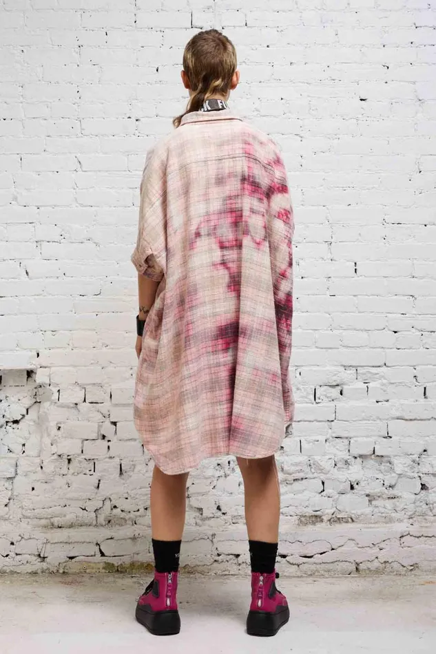 R13 Sale Women OVERSIZED BOXY SHIRTDRESS 8211 BLEACHED RED PLAID