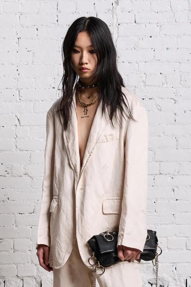 R13 Sale Women OVERSIZED RAGGED BLAZER 8211 OYSTER