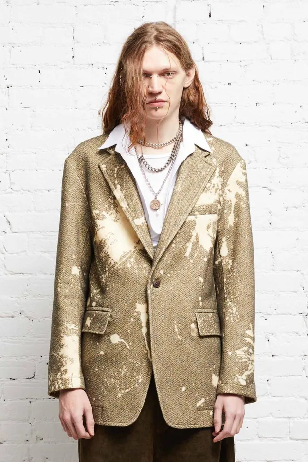 R13 Sale Women OVERSIZED RAGGED BLAZER 8211 TWEED PAINT SPLATTER