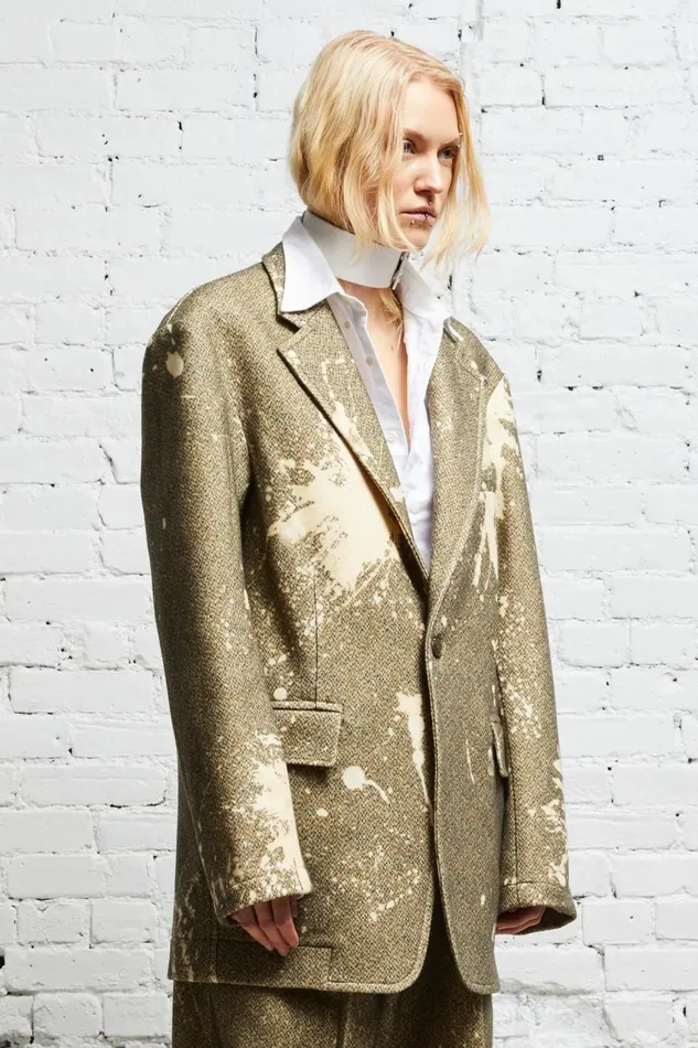 R13 Sale Women OVERSIZED RAGGED BLAZER 8211 TWEED PAINT SPLATTER