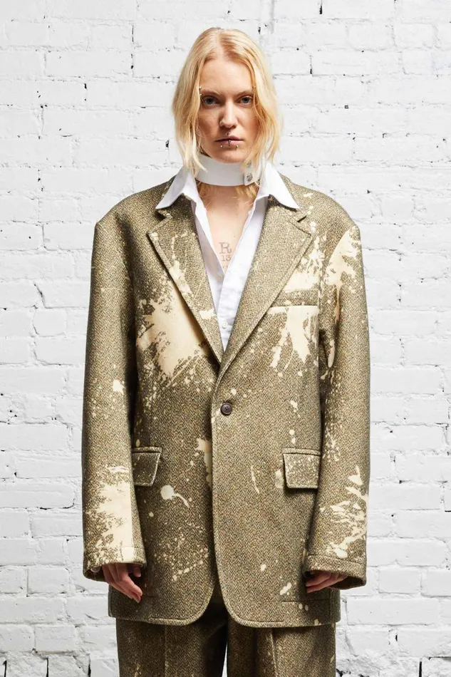 R13 Sale Women OVERSIZED RAGGED BLAZER 8211 TWEED PAINT SPLATTER