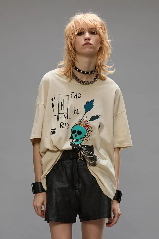 R13 Sale Women RELAXED PUNK SKETCH TEE 8211 NATURAL