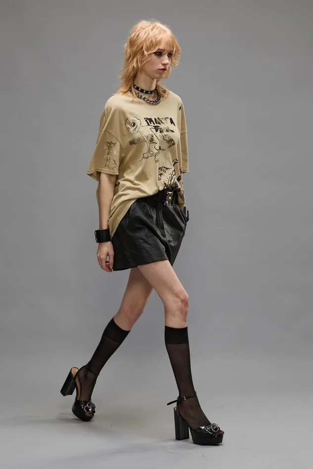 R13 Sale Women RELAXED STAMP TEE 8211 SPLATTERED KHAKI