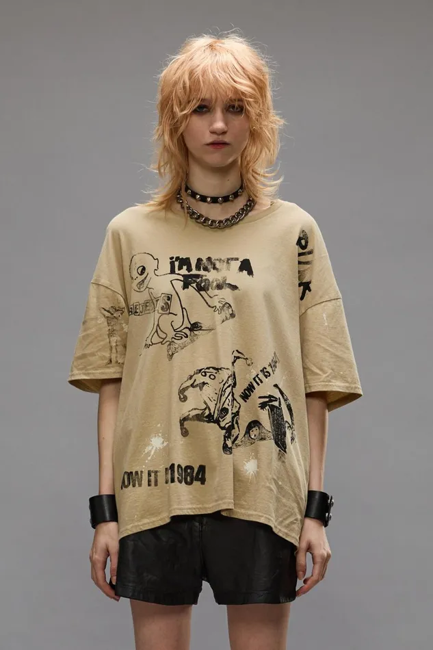 R13 Sale Women RELAXED STAMP TEE 8211 SPLATTERED KHAKI