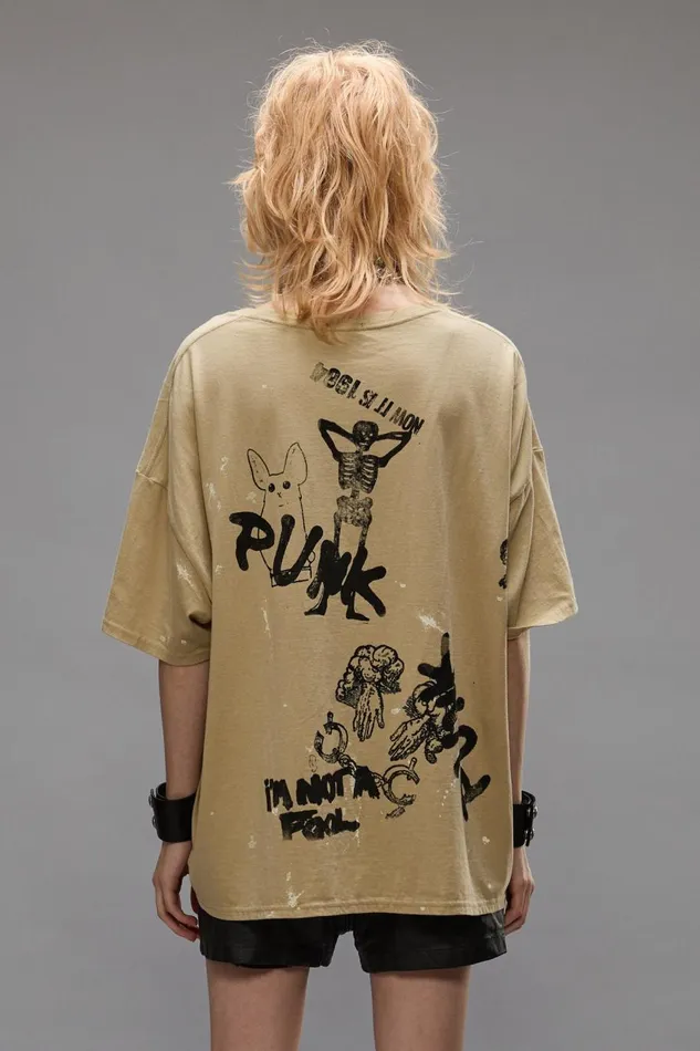 R13 Sale Women RELAXED STAMP TEE 8211 SPLATTERED KHAKI