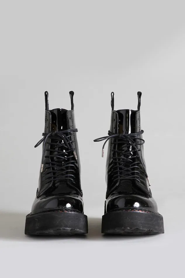 R13 Sale Women SINGLE STACK BOOT 8211 BLACK PATENT