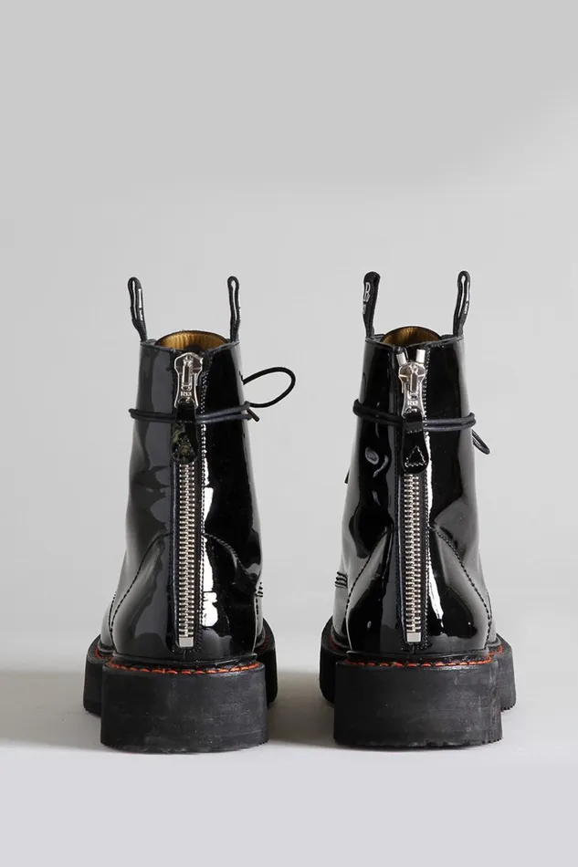 R13 Sale Women SINGLE STACK BOOT 8211 BLACK PATENT